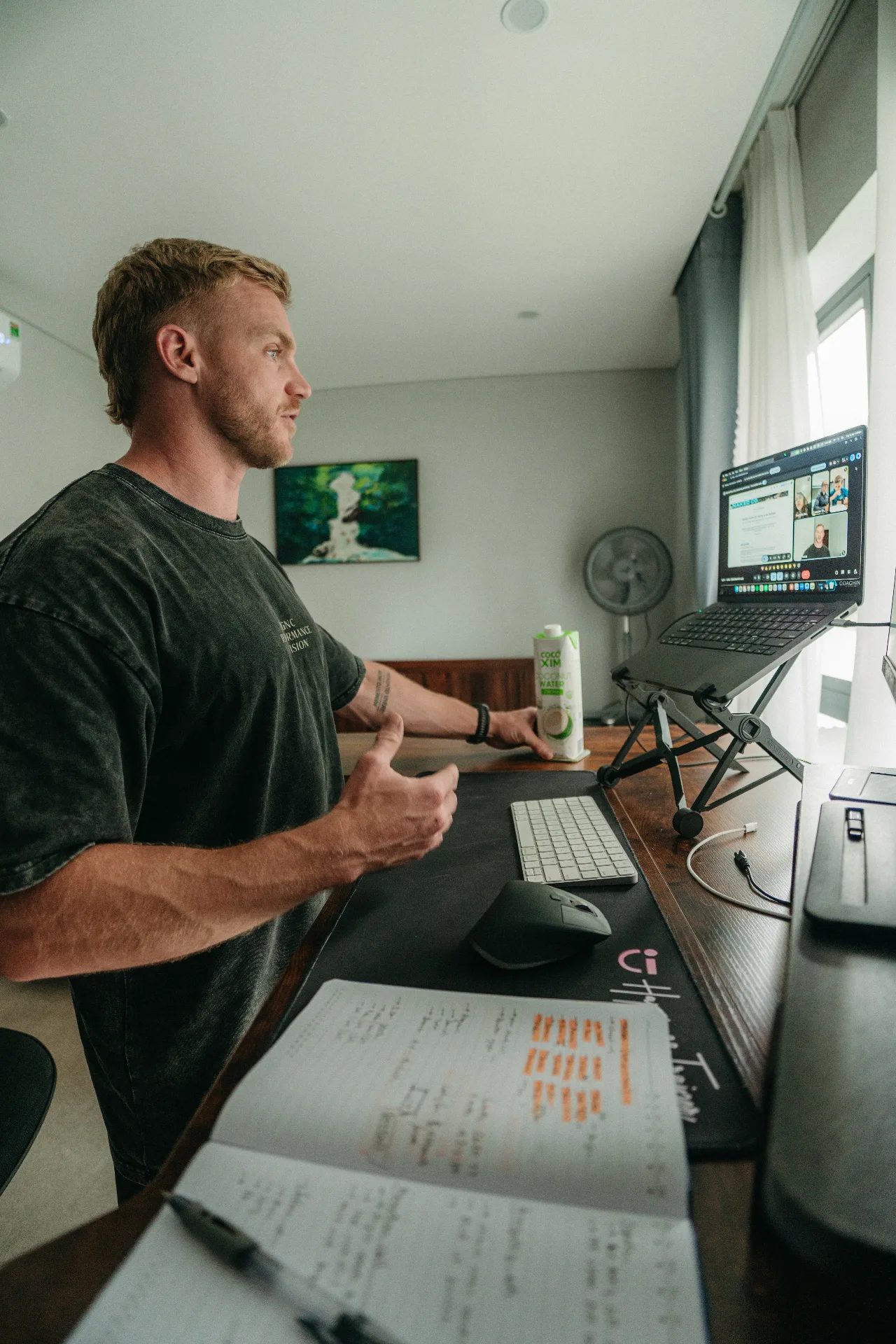 Michael coaching a client over video call